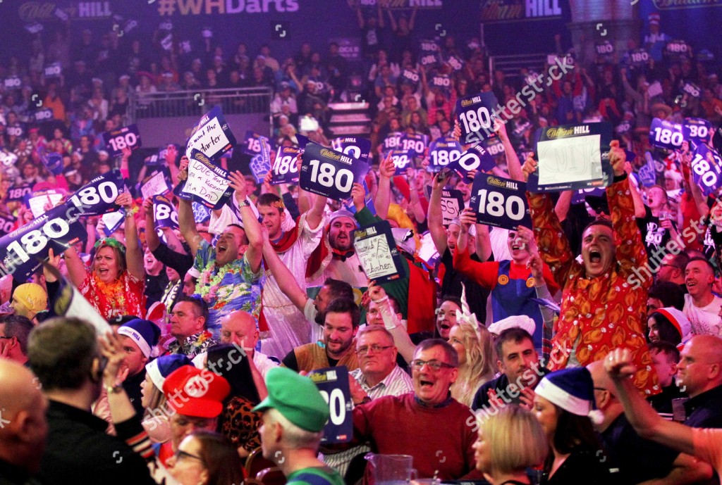 Mandatory Credit: Photo by SEAN DEMPSEY/EPA-EFE/Shutterstock (10044701m) Fans react during the PDC World Championship final match between British Michael Smith and Dutch Michael van Gerwen at the Alexander Palace in North London, Britain, 01 January 2019. PDC World Darts Final in London, United Kingdom - 01 Jan 2019